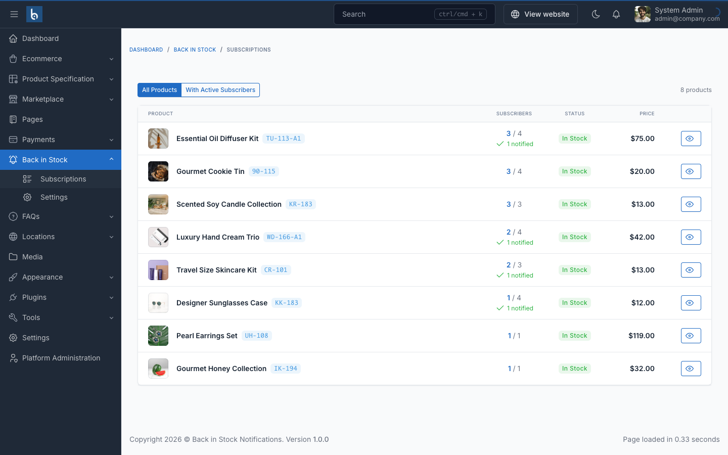 Back in Stock Subscriptions