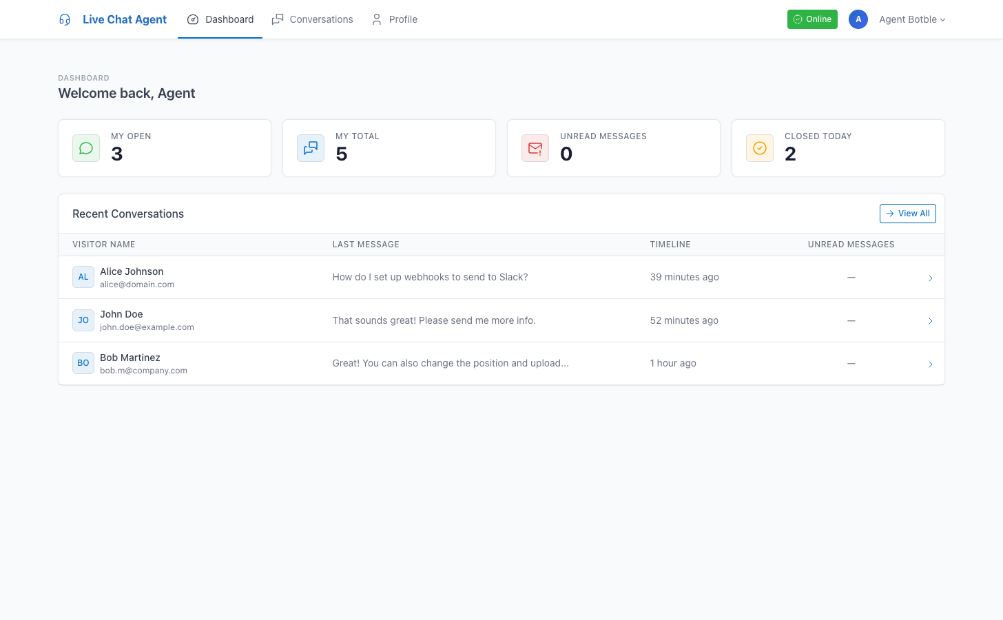 Agent Portal dashboard