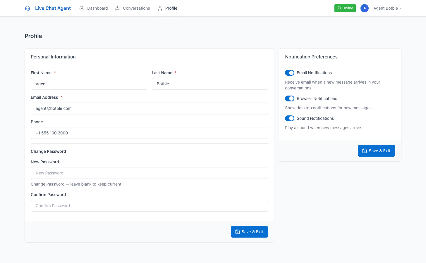 Agent Portal profile