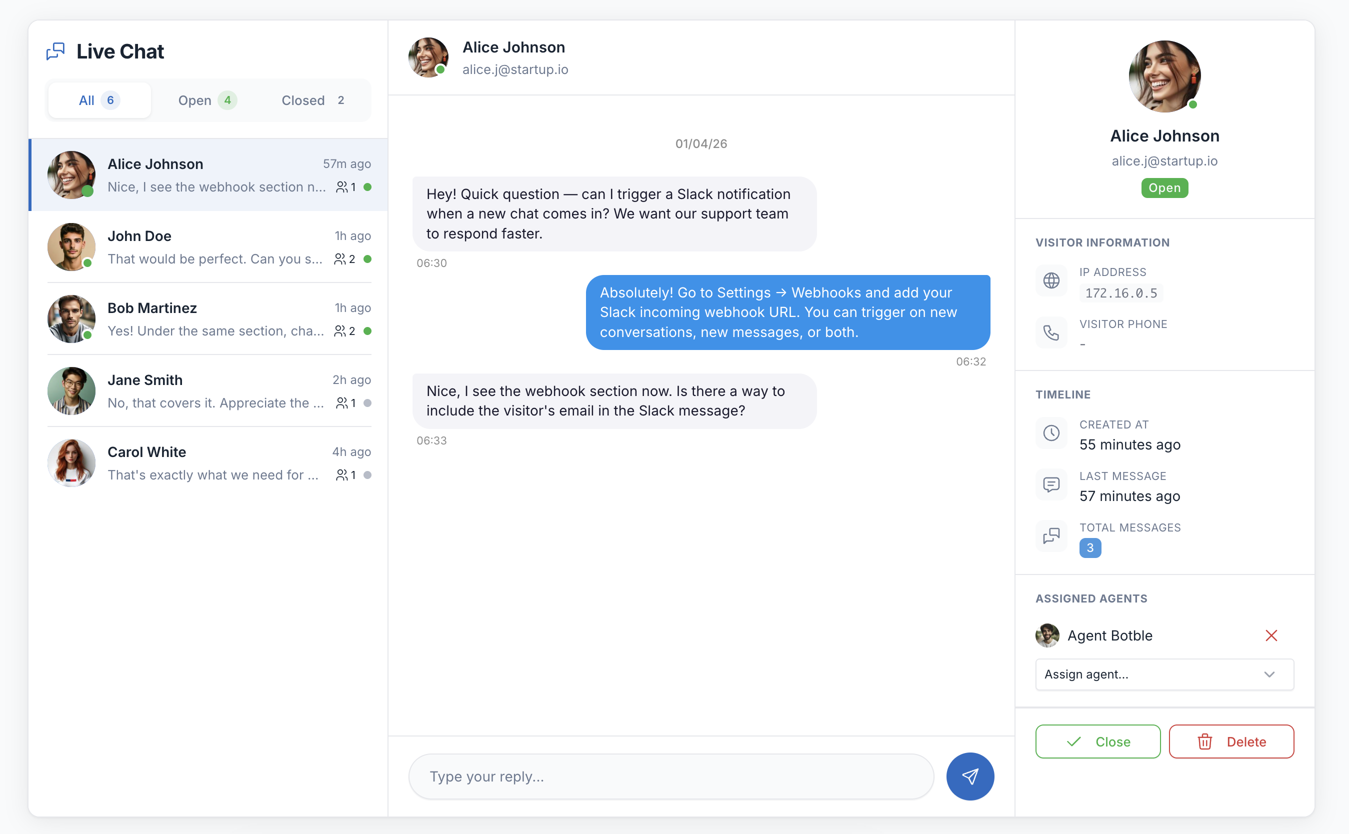 Admin messenger interface