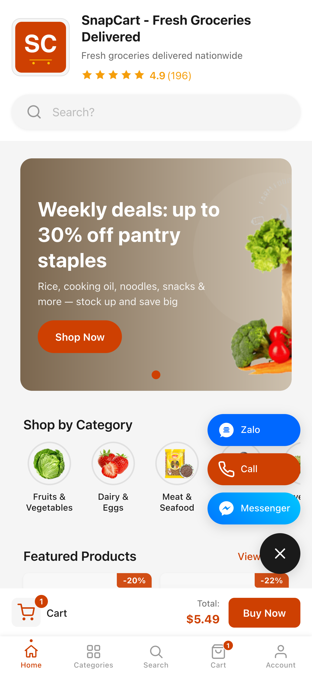 SnapCart floating contact buttons for WhatsApp Zalo Messenger