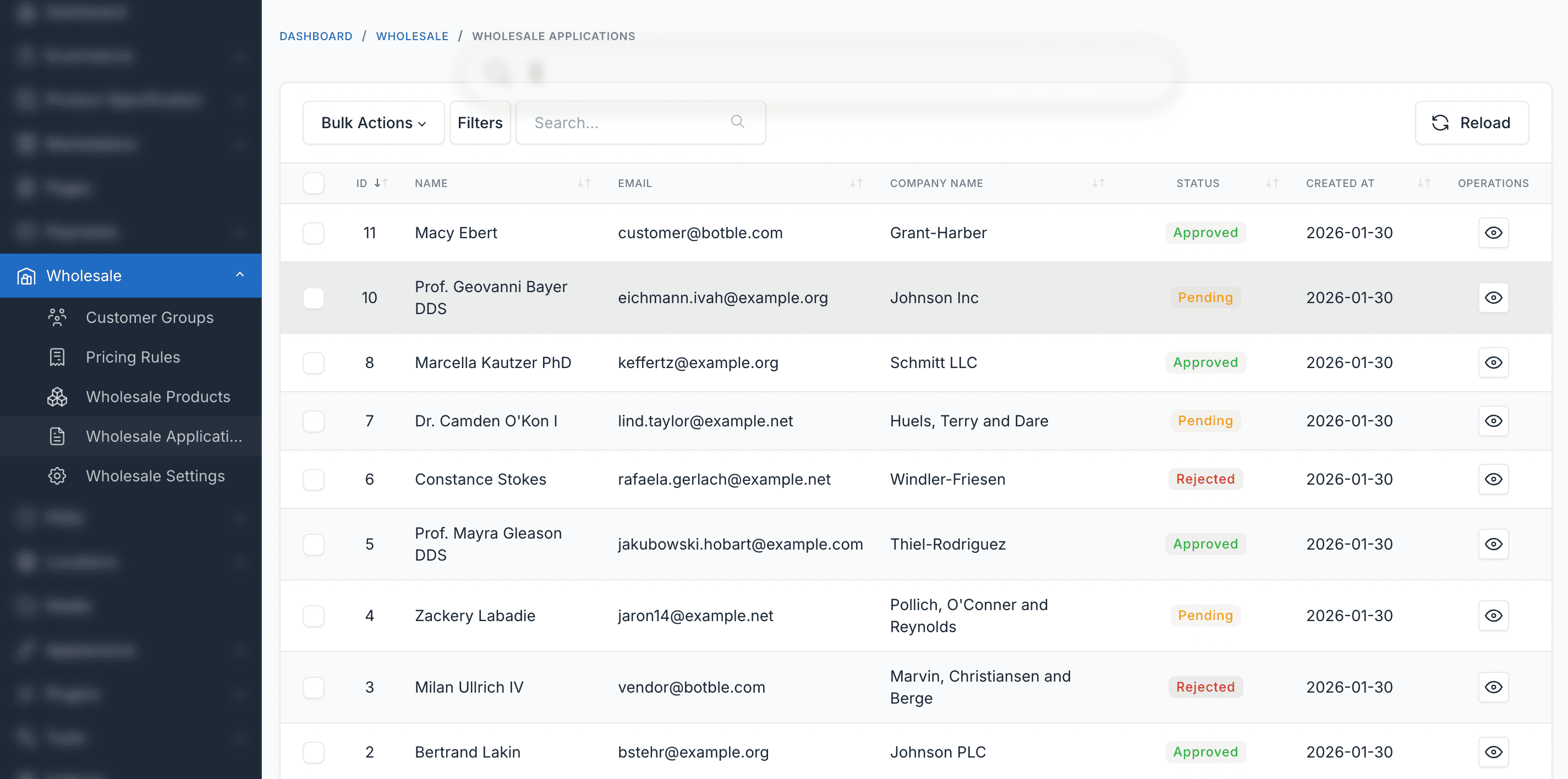 Wholesale Registration Applications
